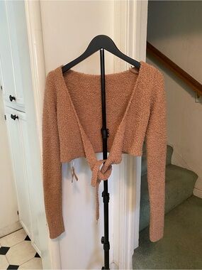 NWT SKIMS Plush Tie-Front Cropped Cardigan - Camel, size S/M